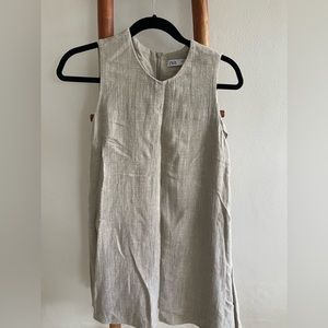 Beige linen trapeze mini dress